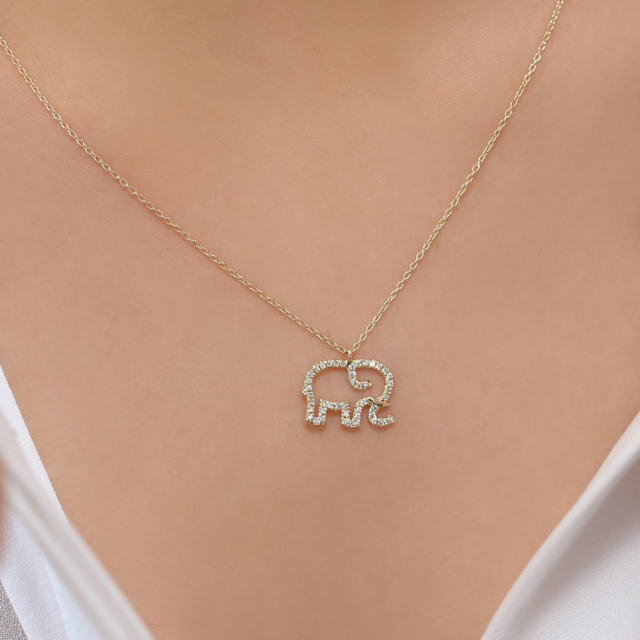 Animal Necklace Sterling Silver CZ Baby Elephant Lucky Charm Necklace