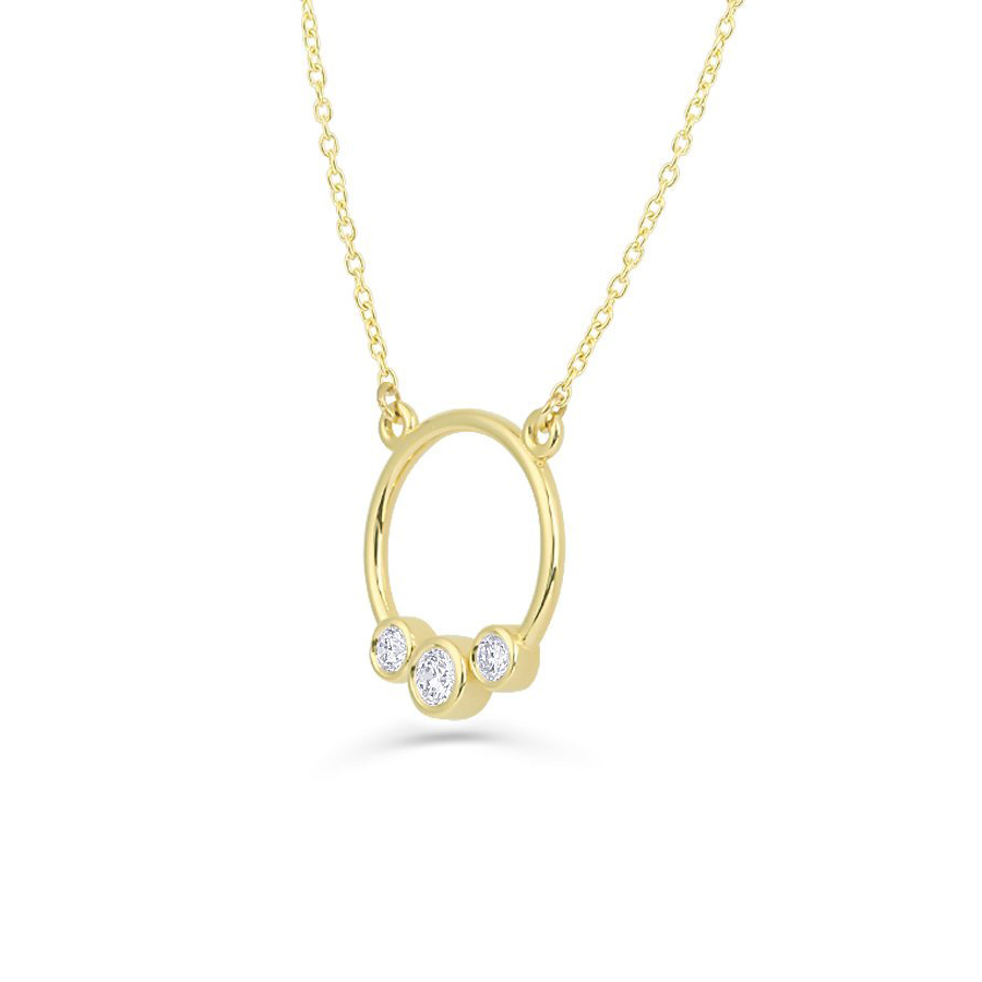 Sterling Silver Graduated Trio Bezel Cubic Zirconia Circle Necklace