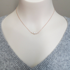 Planet, Sandwich, Three Beaded, Pearl, Rose Quartz and Moonstone Necklace in 925 Silver