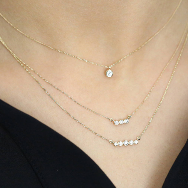 Bezel Setting Trio Dainty Cubic Zirconia Necklace in 925 Silver