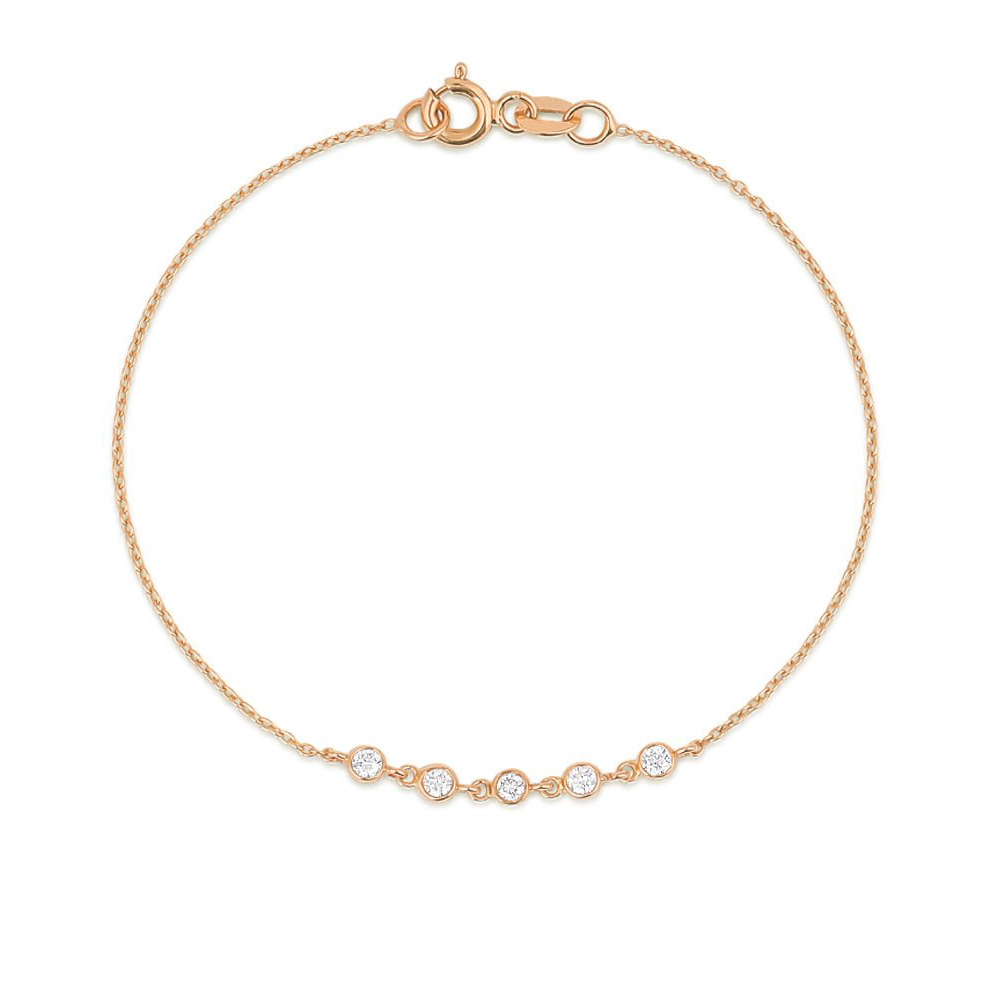 Dainty Sterling Silver 5 Link Floating Cubic Zirconia Chain Bracelet