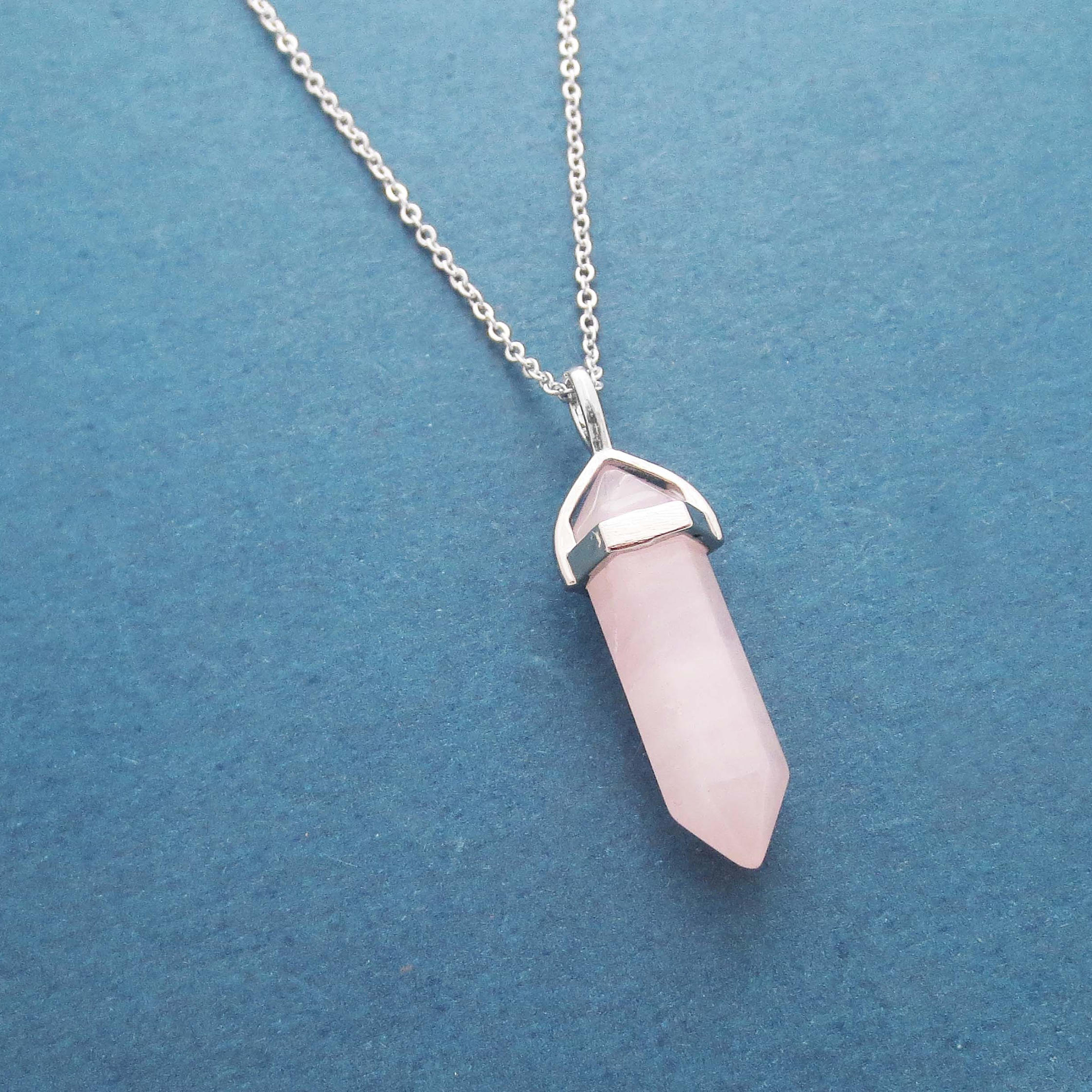 Europe Jewelry Sterling Silver Natural Rose Quartz Gemstone Bar Necklace