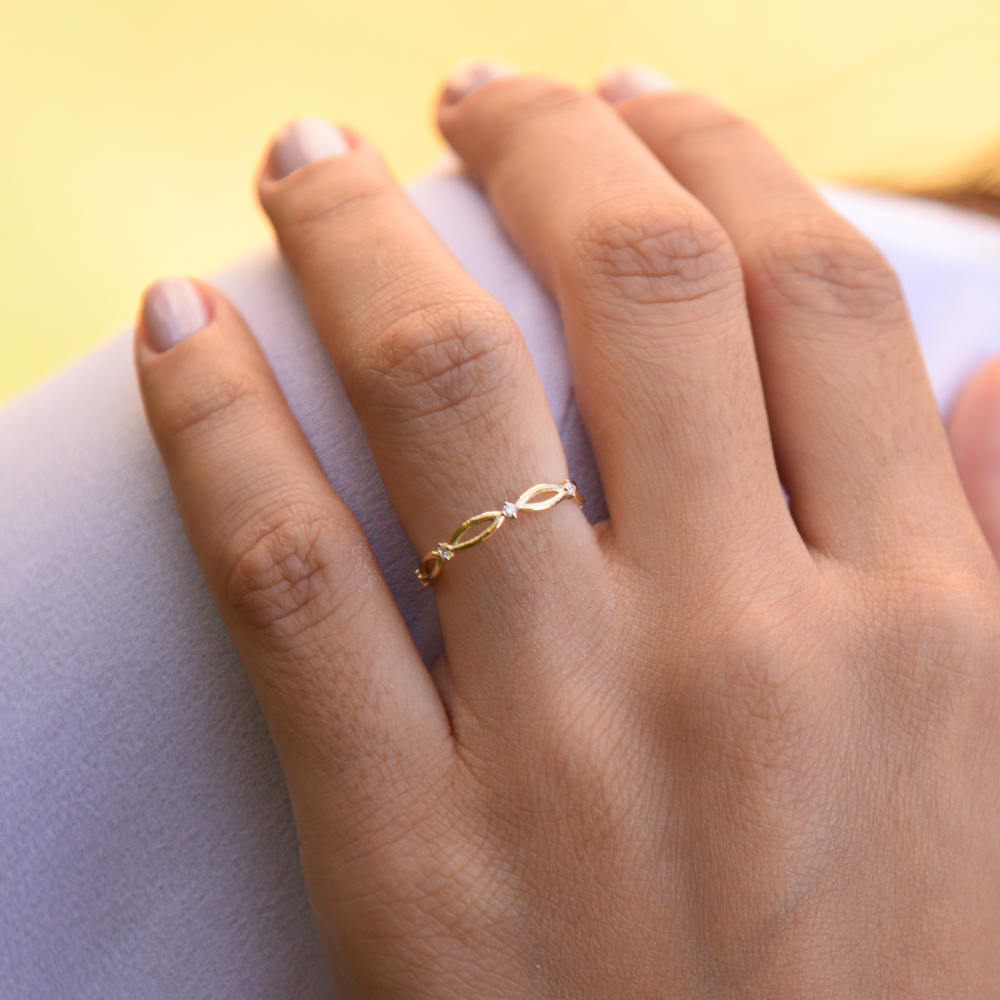 Rose Gold Sterling Silver Twist Cubic Zirconia Wedding Band Ring