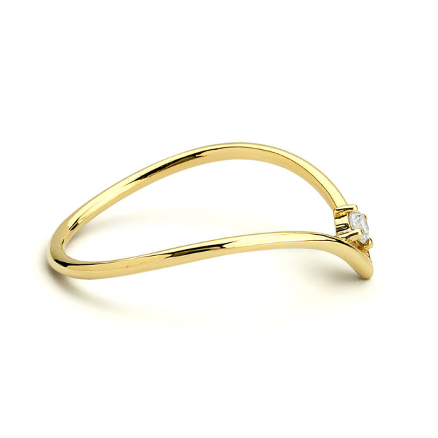Sterling Silver Solitaire Cubic Zirconia Midi Chevron V Ring