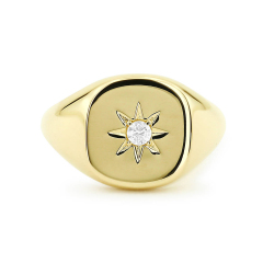Sterling Silver 14K Gold Diamond Signet Index Finger Ring with Star Setting