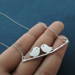 Beautiful Sterling Silver Birds on a Branch Necklace for Lovers and Best Friends