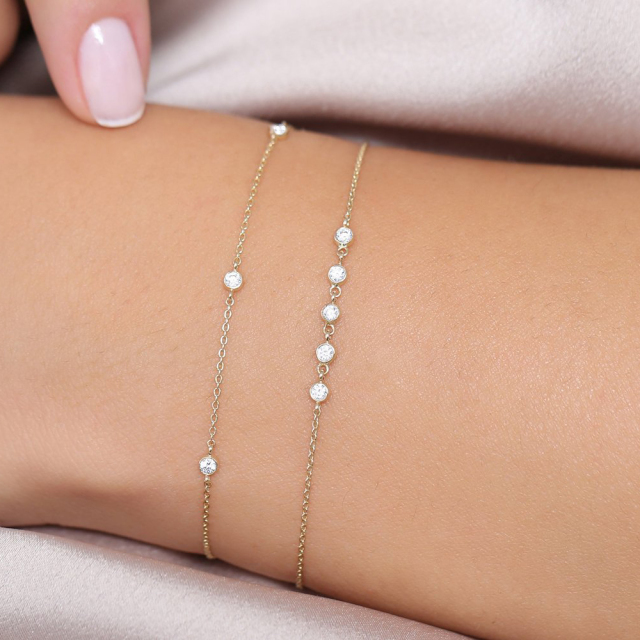Dainty Sterling Silver 5 Link Floating Cubic Zirconia Chain Bracelet