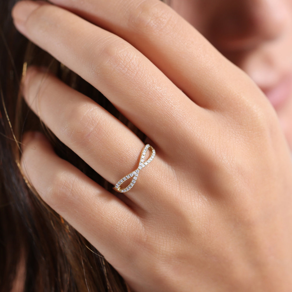 Sterling Silver Criss Cross Half Eternity Ring Dainty Infinity Ring