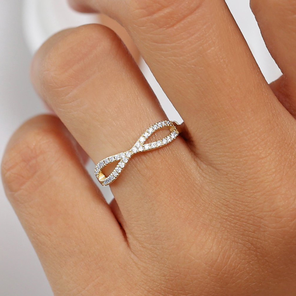 Sterling Silver Criss Cross Half Eternity Ring Dainty Infinity Ring