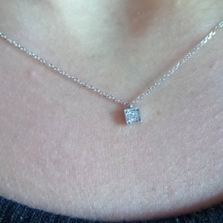 Tiny Design Sterling Silver Pave Set Solitaire Square Shape Dainty Necklace