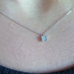 Tiny Design Sterling Silver Pave Set Solitaire Square Shape Dainty Necklace