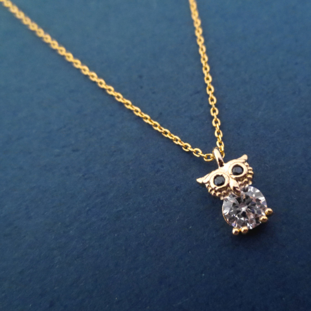 Lovely Design Sterling Cubic Zirconia Owl Necklace for Girls