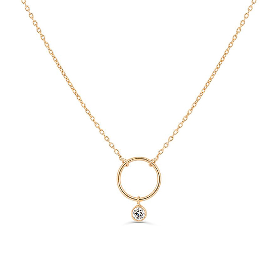 Sterling Silver Circle Necklace with Dangling Bezel Set CZ Choker