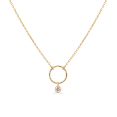 Sterling Silver Circle Necklace with Dangling Bezel Set CZ Choker