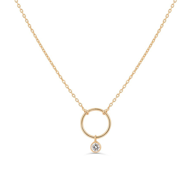 Sterling Silver Circle Necklace with Dangling Bezel Set CZ Choker