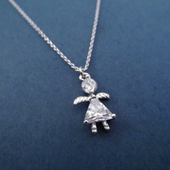 Cute Design Sterling Silver Cubic Zirconia Angel Necklac for Girls