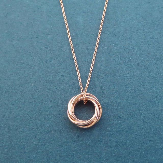 Sterling Silver Pink Gold Karma Triple Ring Necklace
