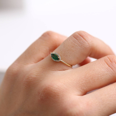 Delicate Sterling Silver Handmade Emerald Marquise Engagement Ring
