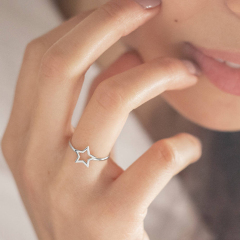 Sterling Silver Dainty Wish Star Frame Stacking Ring