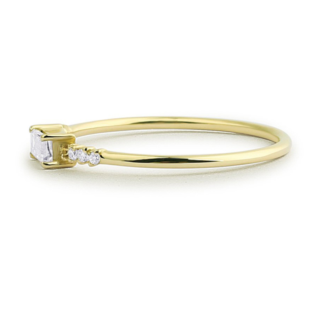 Thin Simple Delicate Minimalist Baguette CZ Engagement Silver Ring