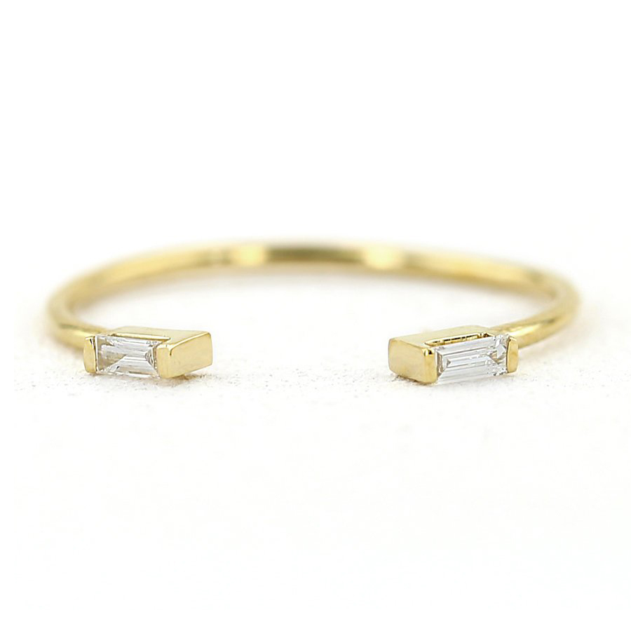 Sterling Silver Baguette CZ Open Design Tiny Stackable Ring