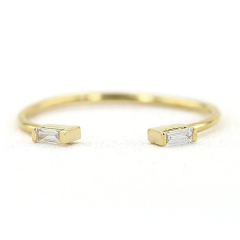 Sterling Silver Baguette CZ Open Design Tiny Stackable Ring