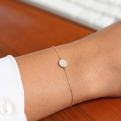 Sterling Silver Pave Set Cubic Zirconia Tiny Disc Circle Bracelet