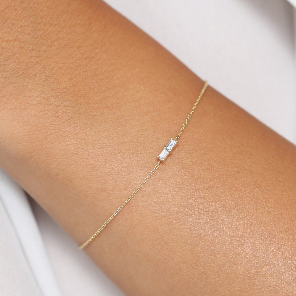 925 Silver Minimal Baguette Cubic Zirconia Dainty Bracelet