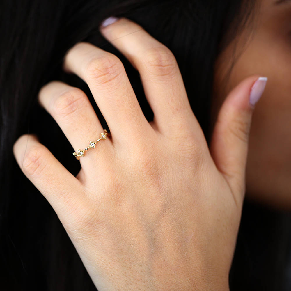 Rose Gold Sterling Silver Antique Inspired Cubic Zirconia Eternity Band Ring