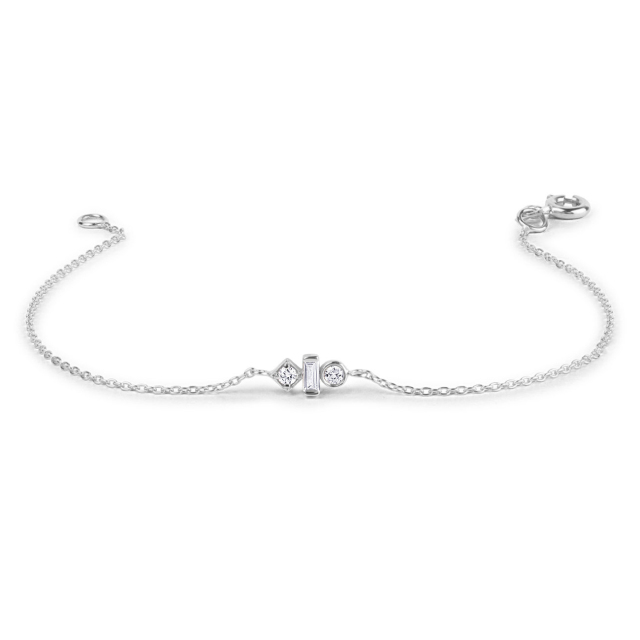 Minimalist Sterling Silver Baguette abd Round Cut CZ Dainty Bracelet