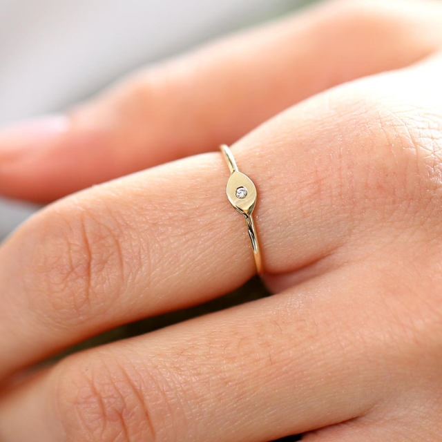 Delicate Sterling Silver Solitaire Evil Eye Stackable Ring