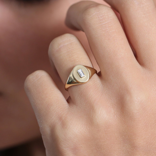 Sterling Silver Signet Ring Bezel Set Baguette Pinky Ring