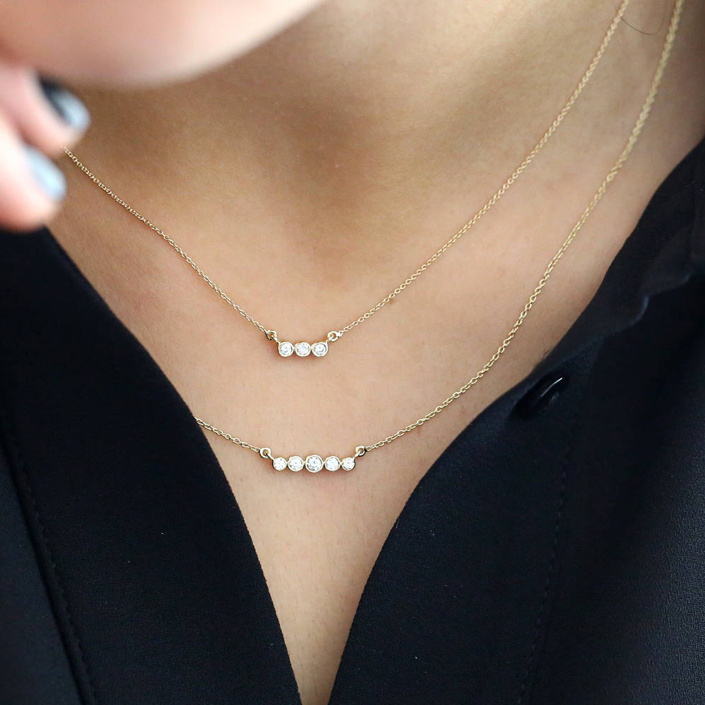 Bezel Setting Trio Dainty Cubic Zirconia Necklace in 925 Silver