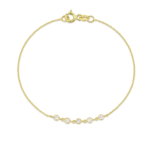 Dainty Sterling Silver 5 Link Floating Cubic Zirconia Chain Bracelet