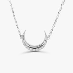Delicate Sterling Silver Cubic Zirconia Crescent Moon Choker Necklace