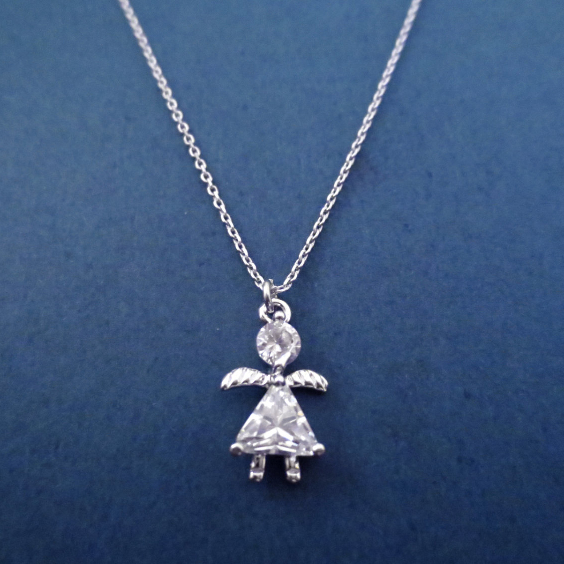 Cute Design Sterling Silver Cubic Zirconia Angel Necklac for Girls