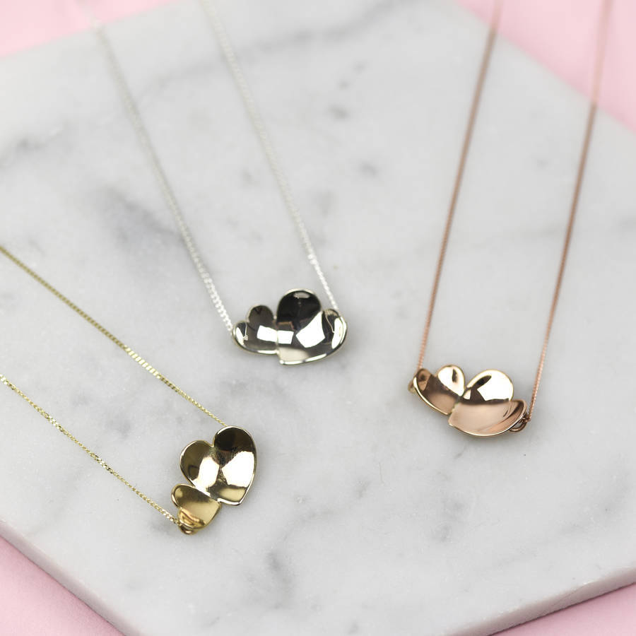 Handmade Sterling Silver Concave Hearts Necklace