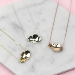 Handmade Sterling Silver Concave Hearts Necklace