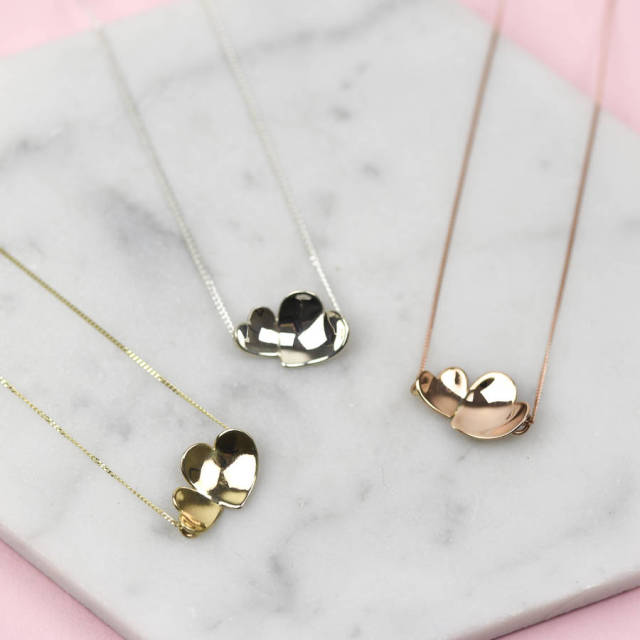 Handmade Sterling Silver Concave Hearts Necklace