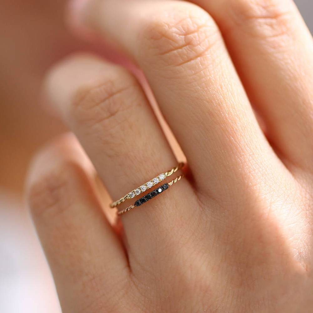 Dainty Sterling Silver Micro Pave Twisted Stacking Wedding Band Ring