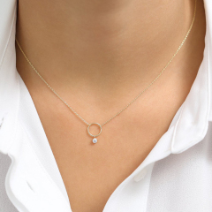 Sterling Silver Circle Necklace with Dangling Bezel Set CZ Choker