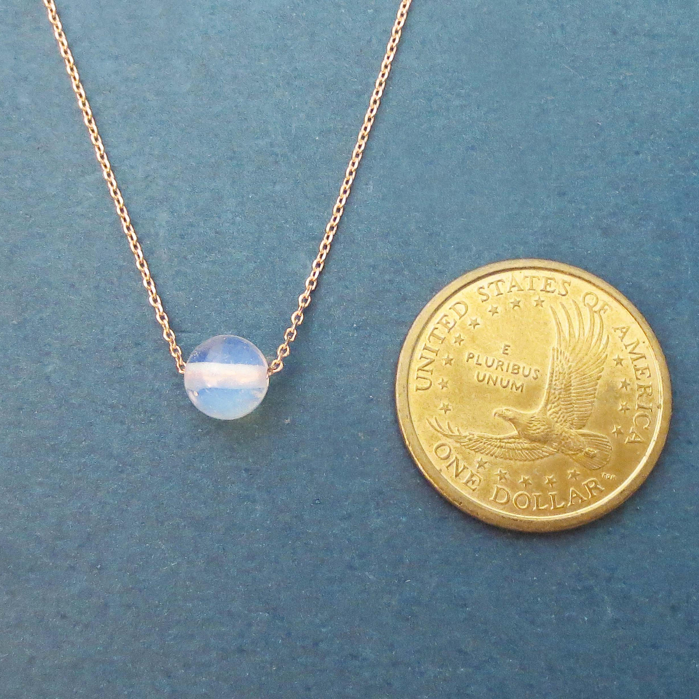 Dainty Sterling Silver Rose Gold Plated Moonstone Ball Necklace