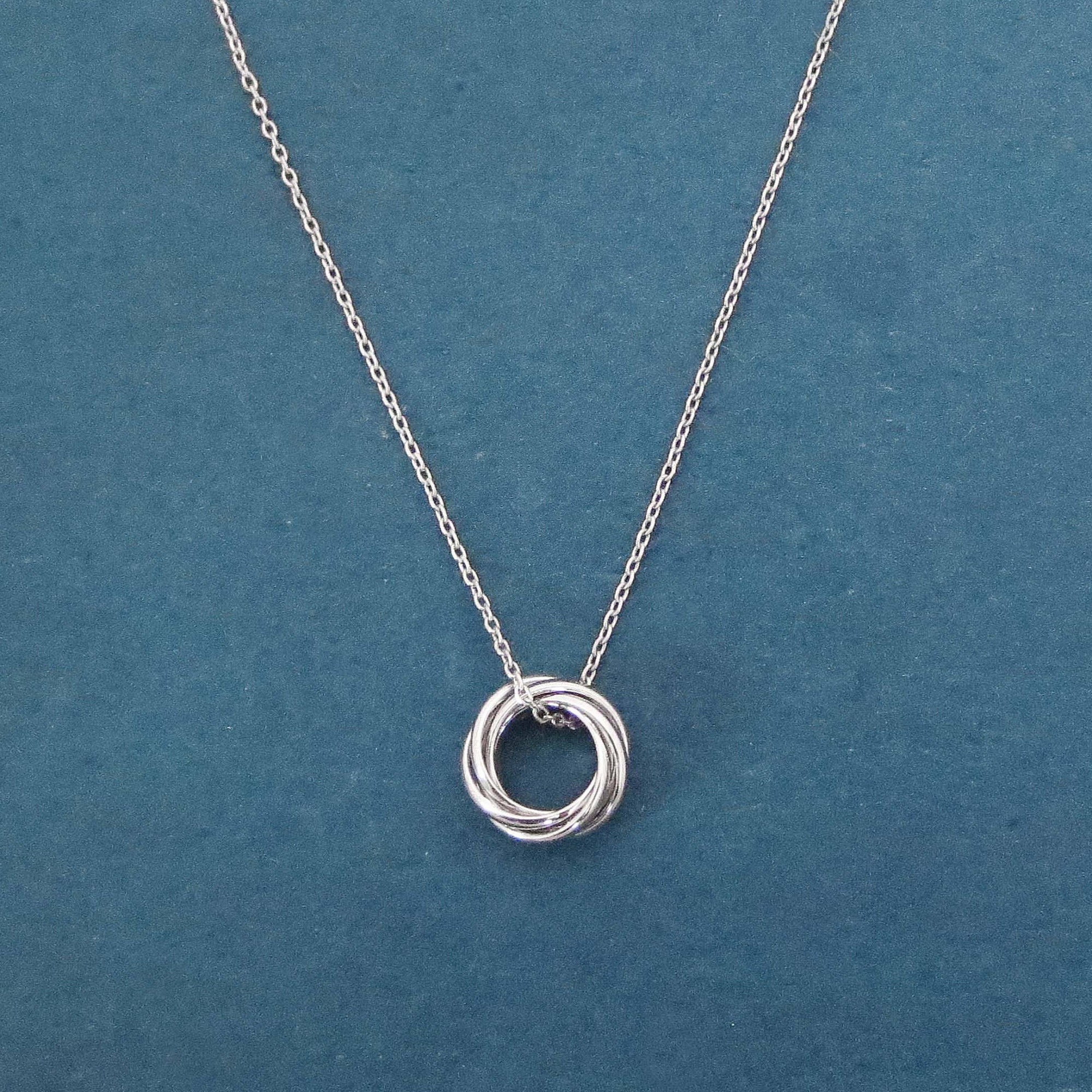 Sterling Silver Pink Gold Karma Triple Ring Necklace