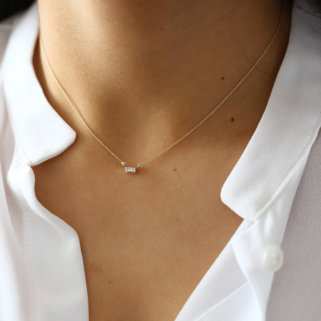 Dainty Sterling Silver Mini Baguette Cubic Zirconia Necklace