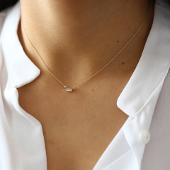 Dainty Sterling Silver Mini Baguette Cubic Zirconia Necklace