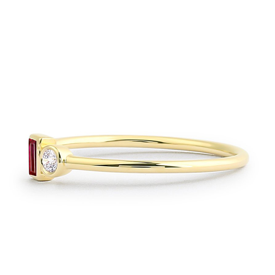 Dainty Sterling Silver Baguette Ruby CZ Anniversary Ring July Birthstone Thin Ring