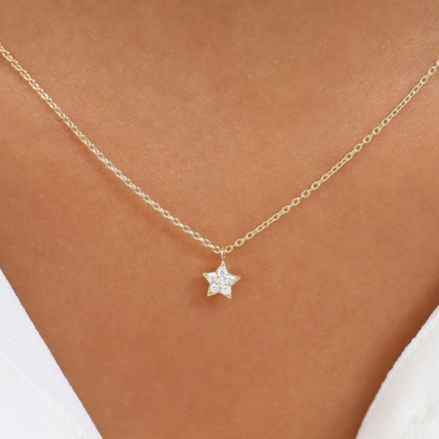 Petite Sterling Silver Cubic Zirconia Tiny Star Choker Necklace
