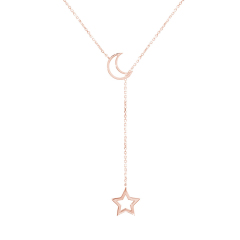 Sterling Silver Rose Gold Moon and Star Celestial Lariat Necklace