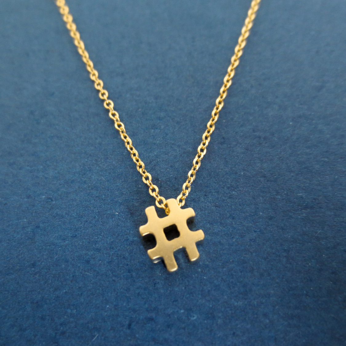 Sterling Silver Gold Finished Pound Sign, Number Hashtag Necklace