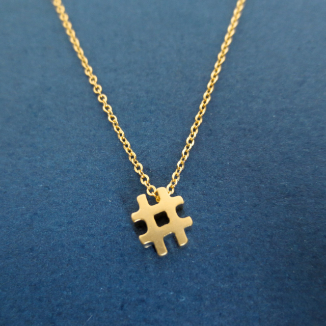 Sterling Silver Gold Finished Pound Sign, Number Hashtag Necklace
